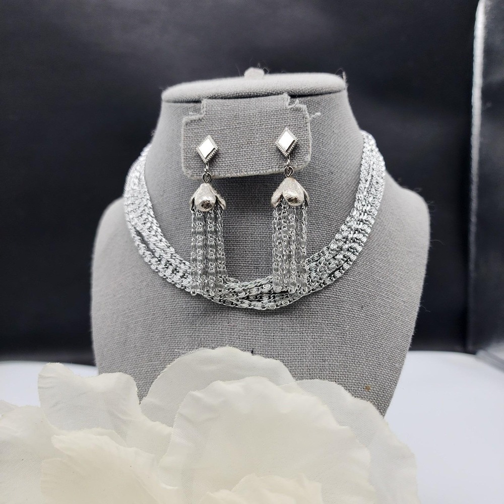 Vintage Signed Sarah Coventry Cascade Choker Necklace Tassel Clip Earrings